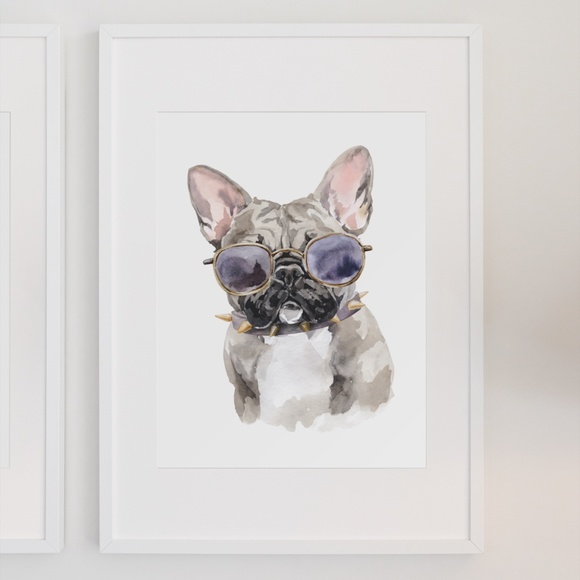 Watercolor French Bulldog Pet Dog Wall Art Illustration Print Poster Unframed - Picture 8 of 14